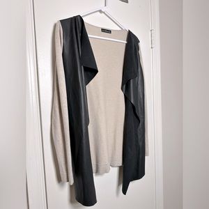 Zara Knit Women's Medium Cardigan Sweater Black Beige Faux Leather